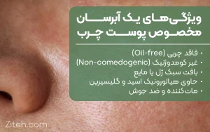 ویژگی‌های بهترین آبرسان پوست چرب فاقد چربی (Oil-free) غیر کومدوژنیک (Non-comedogenic) بافت سبک ژل یا مایع حاوی هیالورونیک اسید و گلیسیرین مات‌کننده و ضد جوش